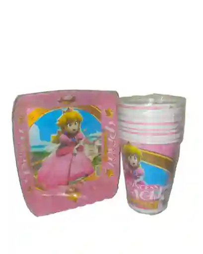 Combo De Plato Tortero Y Vasos Princesa Pech