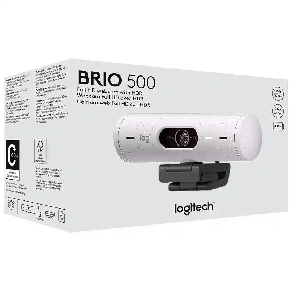 Webcam Camara Web Logitech Brio 500 Full Hd 1080p Blanco Color Blanco Crudo