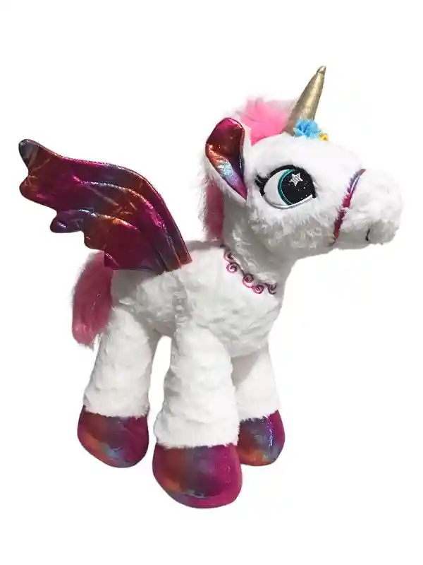 Peluche Unicornio Alas Y Patas Metalizadas. Dice Te Amo. 40 Cm