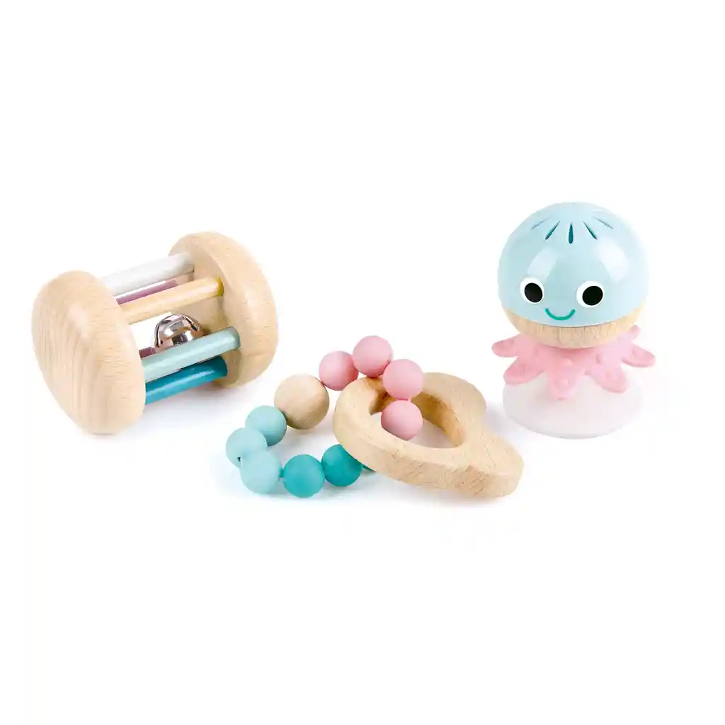 Set 3 De Sonajeros Sensorial De Madera Hape Bebés Niños