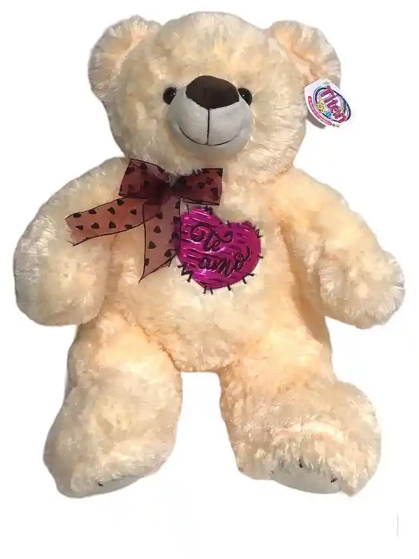 Peluche Oso Beige Con Lazo Y Adorno Corazón 40 Cm. Dice Te Amo.