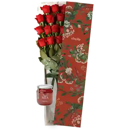 Caja Botánica 18 Rosas Rojas + Miel Mia