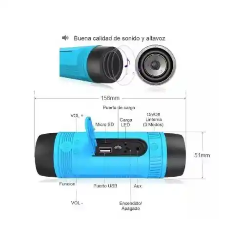 Parlante Bluetooth Bicicleta Linterna Power Bank Oczu Ozs1 Color Azul