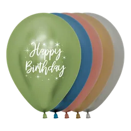 Bomba Globo Biodegradable De Latex Cromada Happy Birthday Radiante Surtido R12