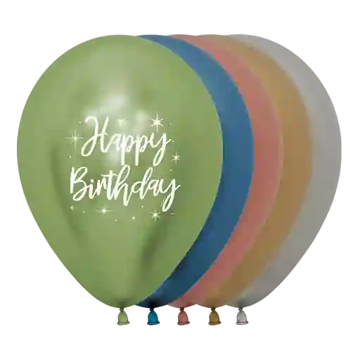 Bomba Globo Biodegradable De Latex Cromada Happy Birthday Radiante Surtido R12