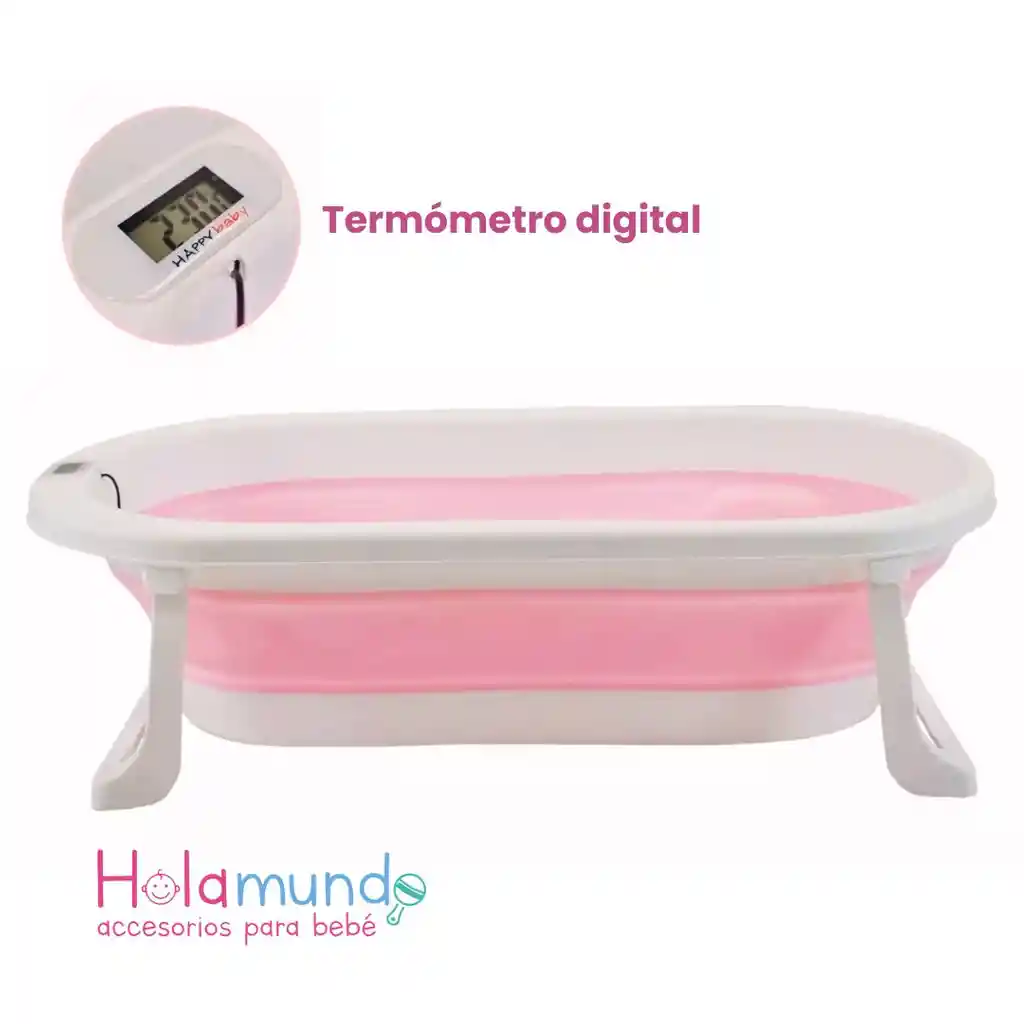 Bañera Plegable Con Malla Para Baño Y Termómetro - Rosada