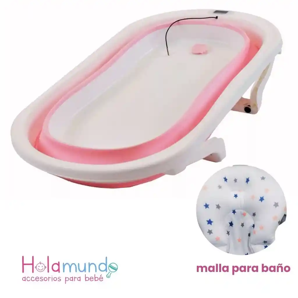 Bañera Plegable Con Malla Para Baño Y Termómetro - Rosada