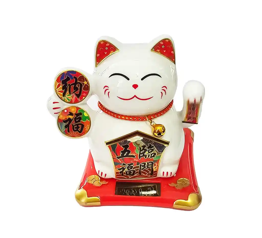 Gato De La Suerte Feng Shui Maneki Neko Medallas Porcelana