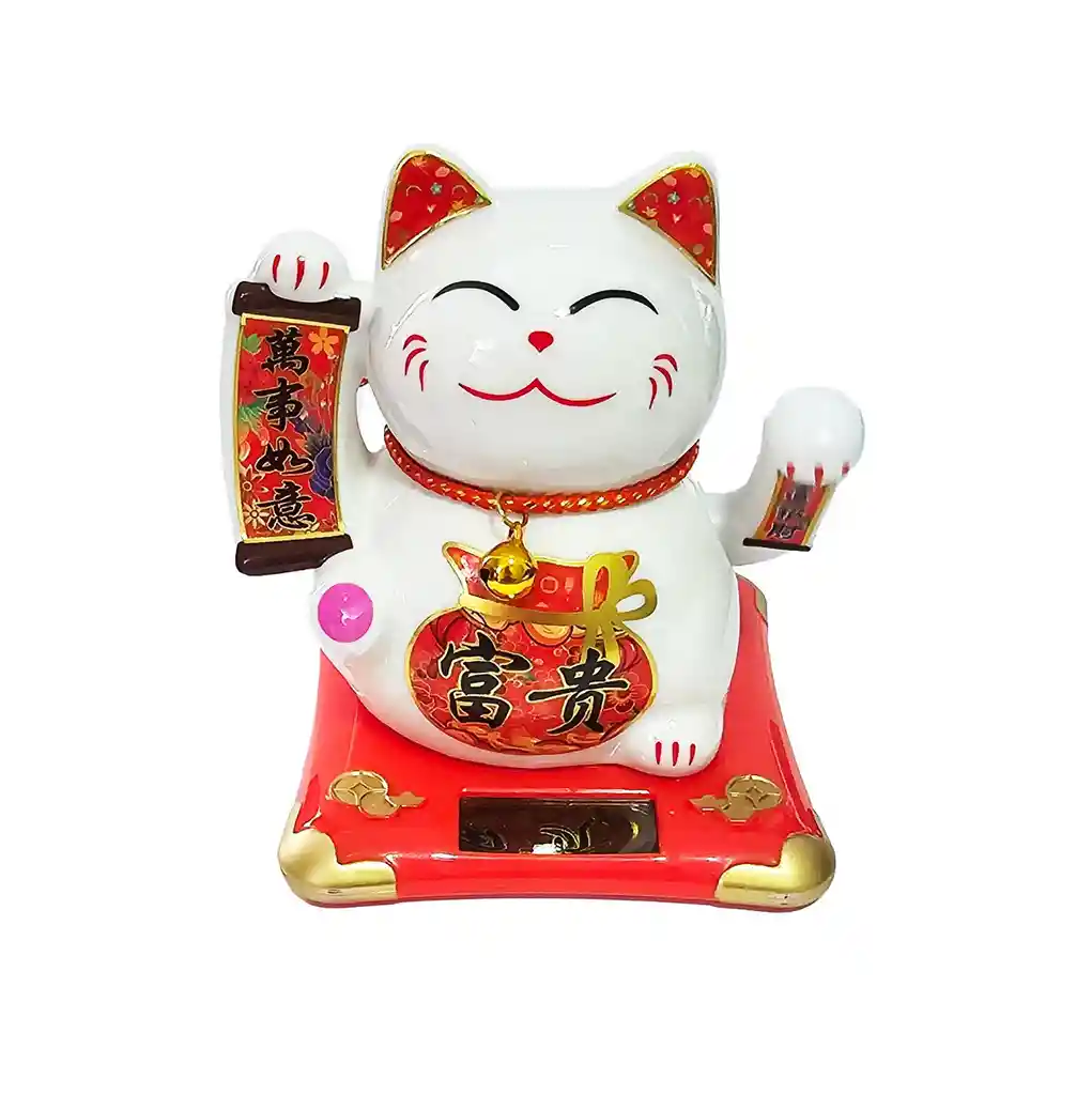 Gato De La Suerte Afortunado Feng Shui Maneki Neko Porcelana