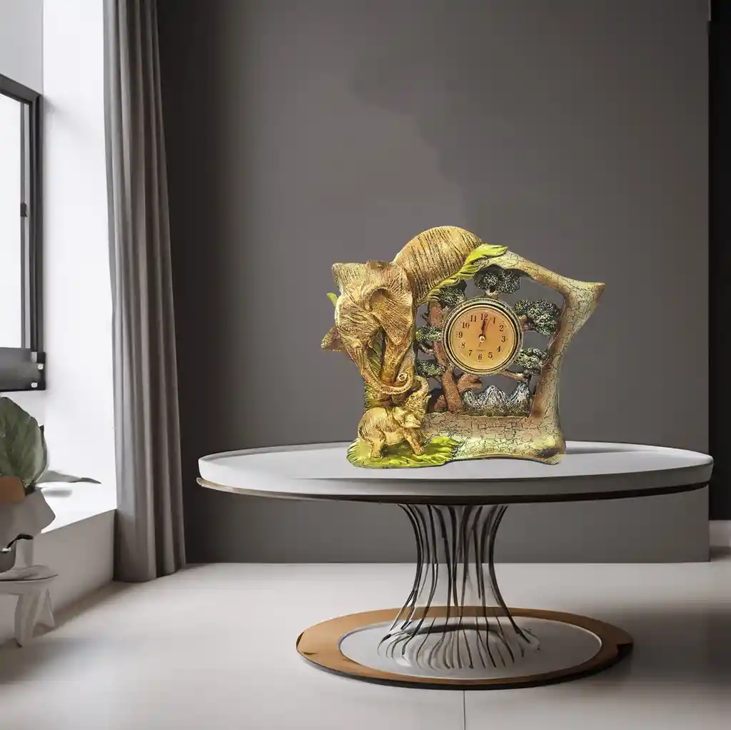 Reloj De Mesa Elefante Dorado Ganesha Decoracion Feng Shui