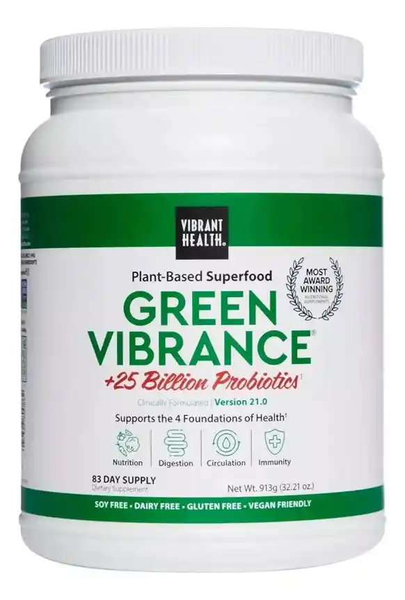 Vibrant Super Alimentos Multivitamínico Probiótico Fibra Dietaría Vibración Verde 913g