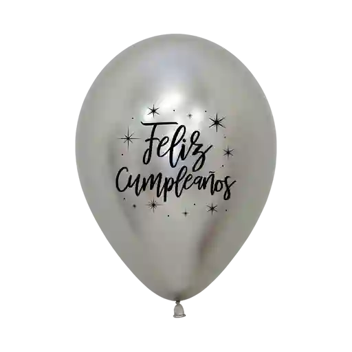 Bombas Globo Biodegradable De Latex Cromada Feliz Cumpleaños Plateada R12