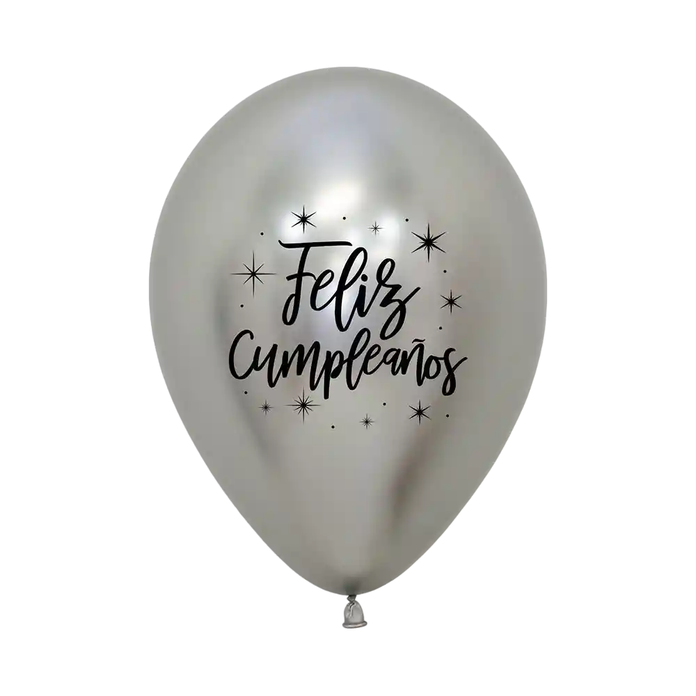 Bombas Globo Biodegradable De Latex Cromada Feliz Cumpleaños Plateada R12