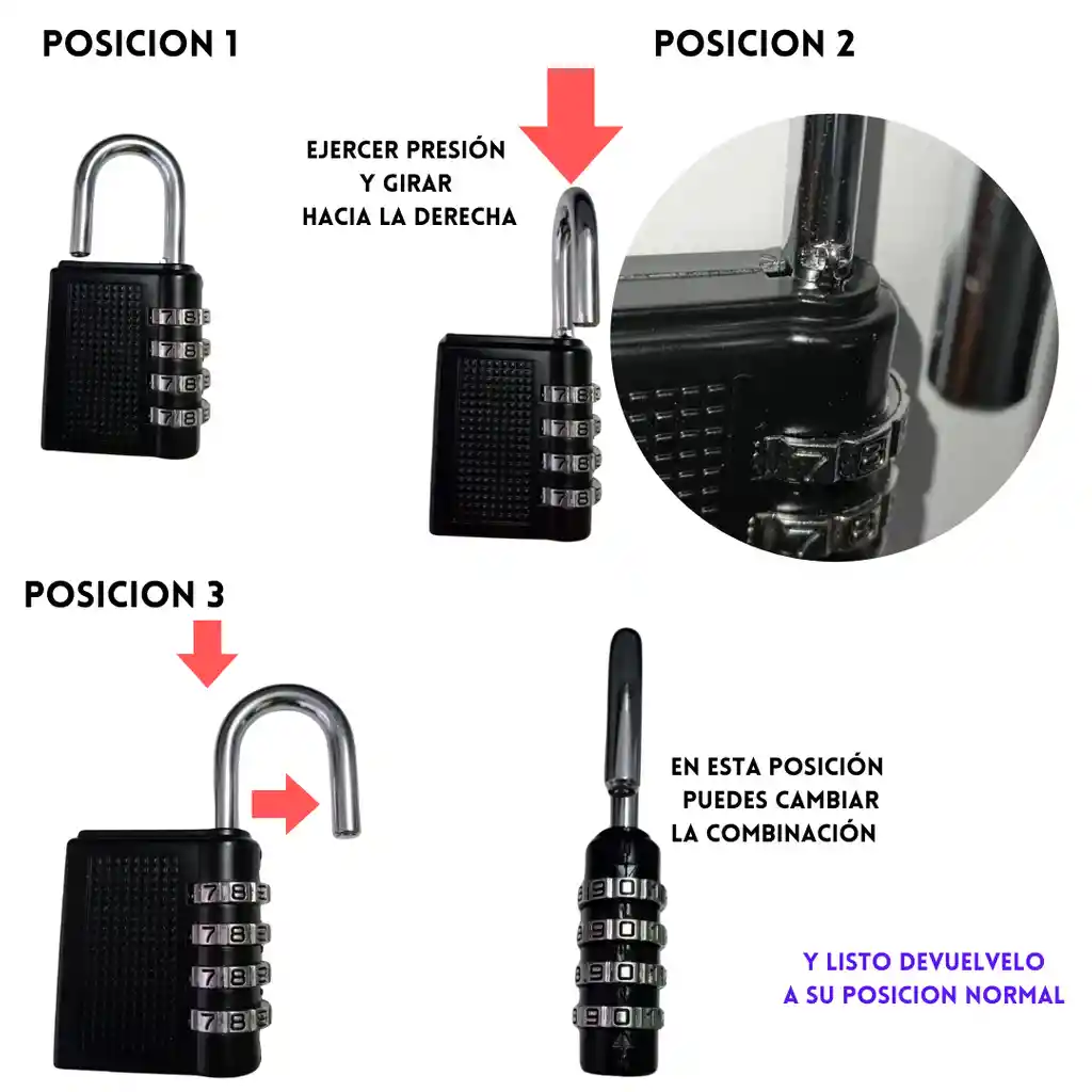 Candado De Seguridad Con 4 Combinaciones Negro Para Maletas Puertas