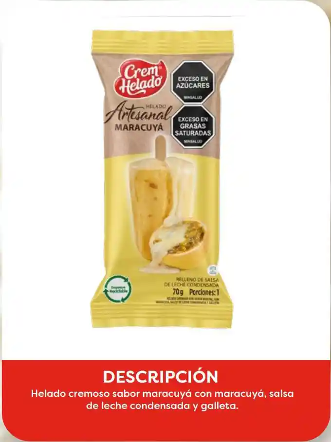 Helado Artesanal Maracuya 70g