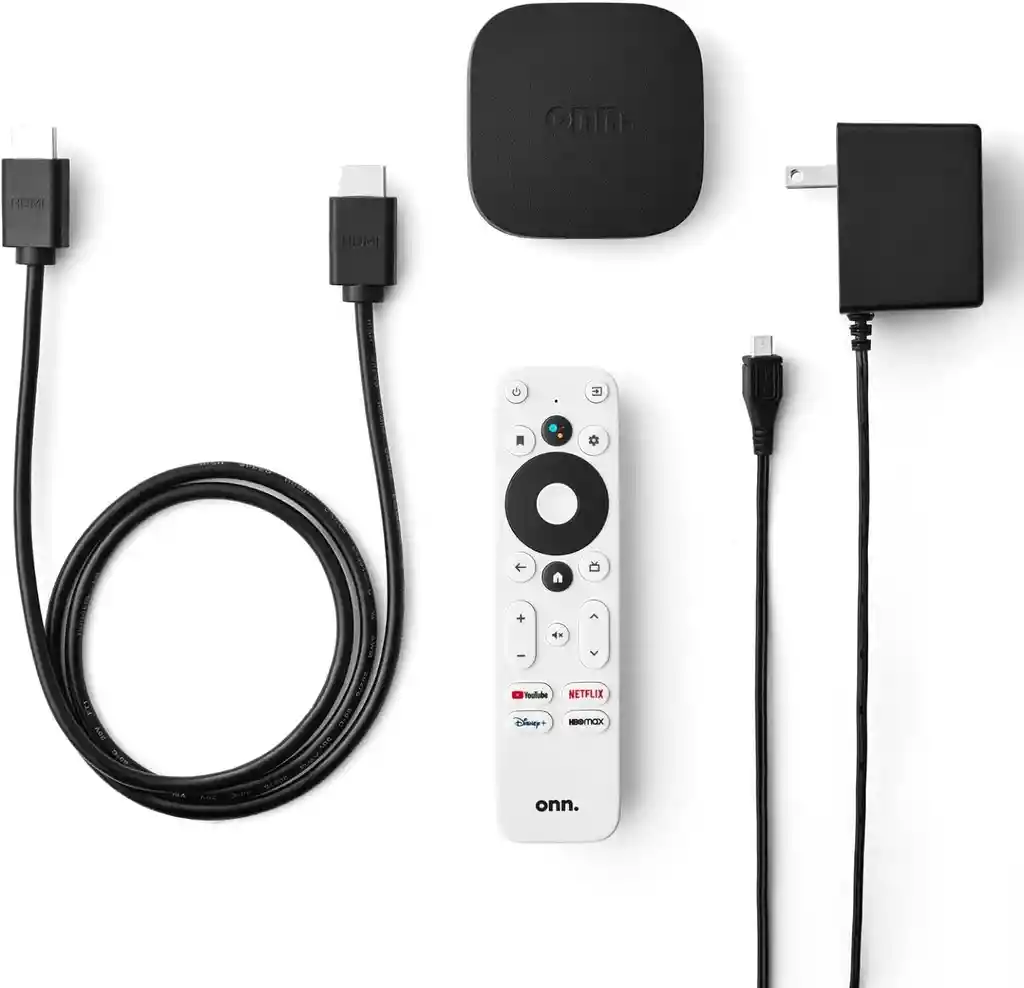 Onn Dispositivo De Transmisión Android Tv 4k Uhd Con Control Remoto Por Voz Asistente De Google Y Cable Hdmi De Alta Velocidad