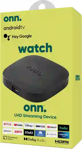 Onn Dispositivo De Transmisión Android Tv 4k Uhd Con Control Remoto Por Voz Asistente De Google Y Cable Hdmi De Alta Velocidad