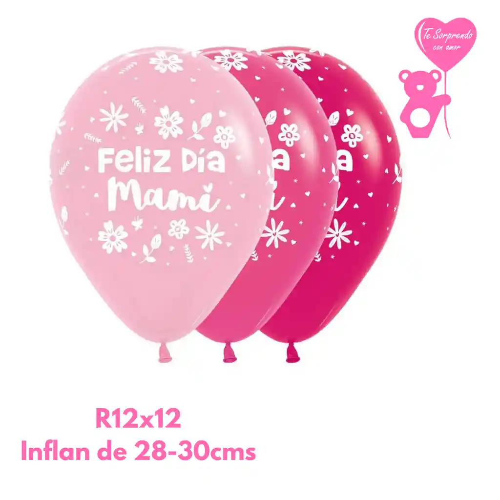 Globo O Bomba Latex Surtido Feliz Dia Mama Mami Flor Sempertex R12x12