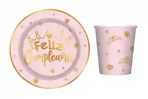 Platos Y Vasos Feliz Cumpleaños Coronitas