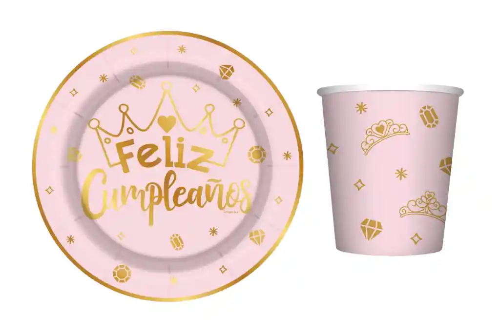 Platos Y Vasos Feliz Cumpleaños Coronitas