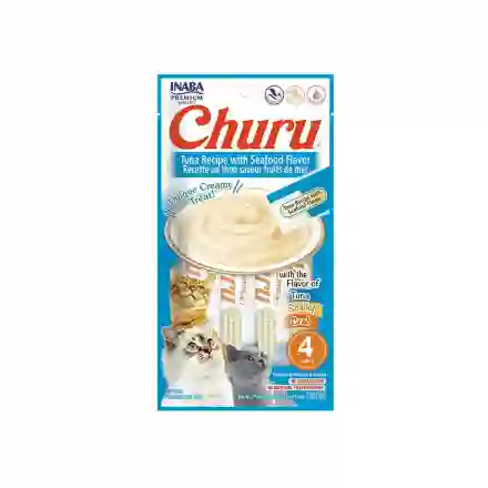 Churu Tuna Seafood Flavor Para Gato 4 Unds 14 G (aguamarina)