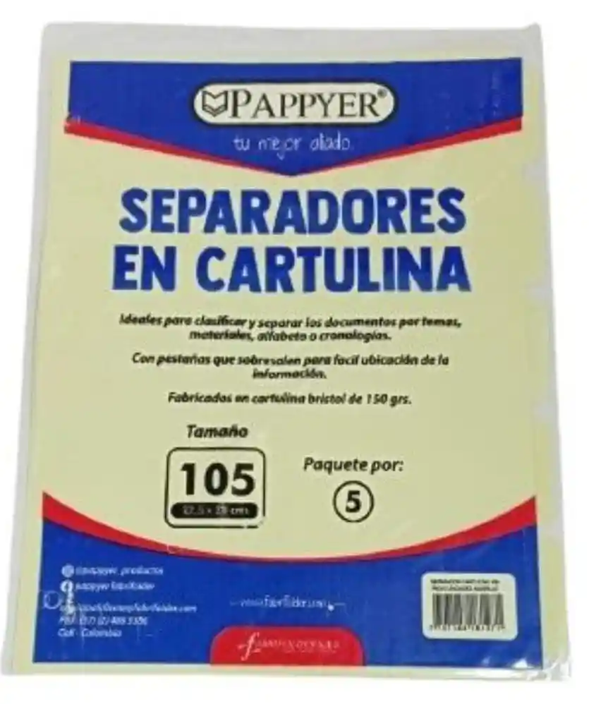 Separador De Cartulina X5 Surtido Folder 105 Pappyer