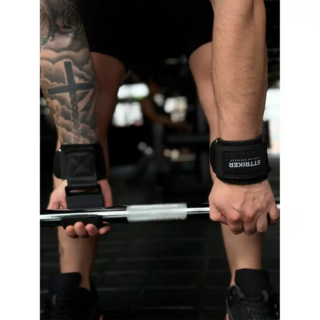 Kit X2 Straps Gancho Agarre Correas Levantamiento Pesas Gym Negro