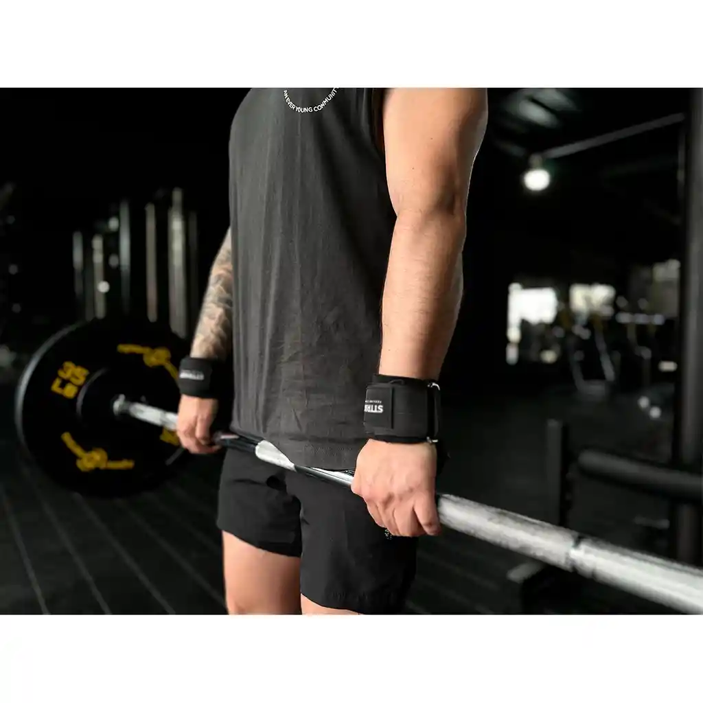 Kit X2 Straps Gancho Agarre Correas Levantamiento Pesas Gym Negro