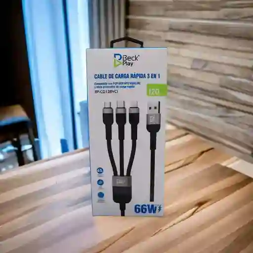 Cable Beck Play 3 En 1 De 66w Tipo C,v8 , Iphone