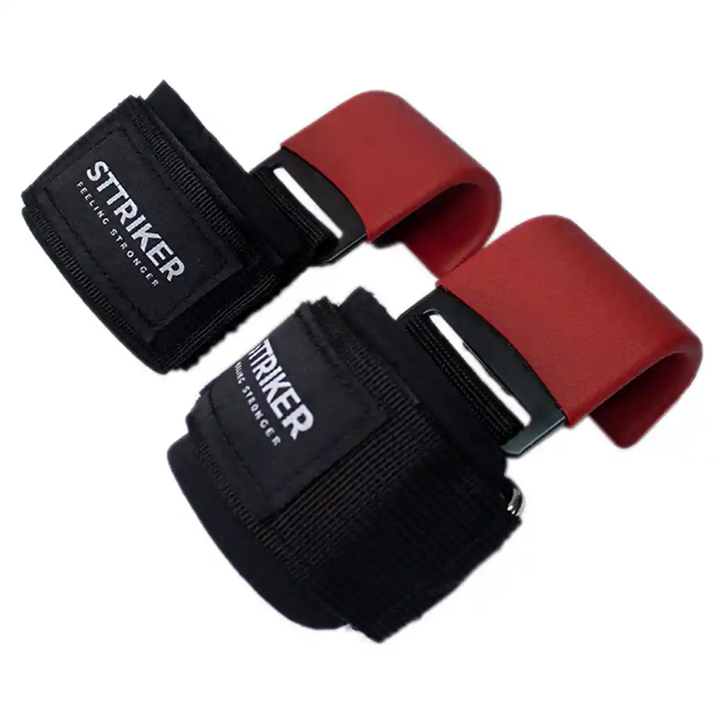 Kit X2 Straps Gancho Agarre Correas Levantamiento Pesas Gym Rojo