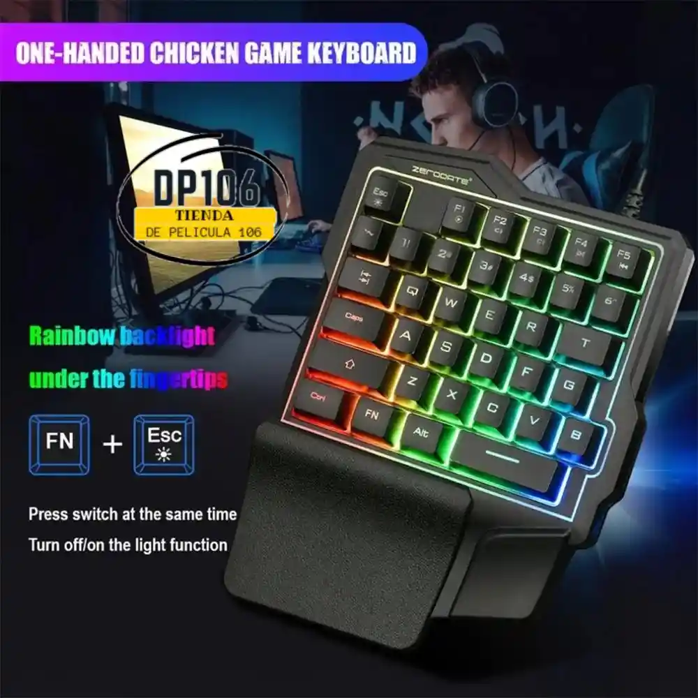 Teclado Gamer Cable Usb Una Mano 35 Teclas Retroiluminado