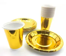 Platos Y Vasos Metalizado Dorado