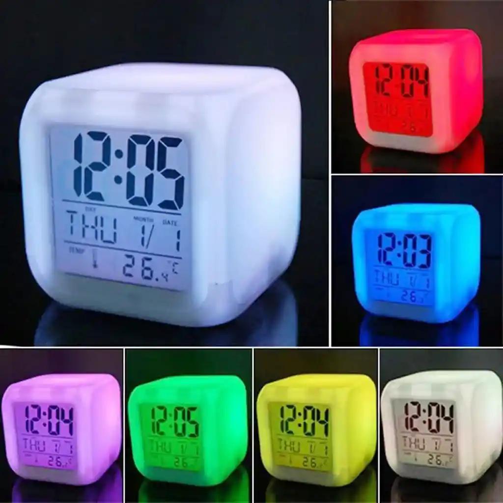 Reloj Despertador Digital Cubo Luces Temperatura + Baterias