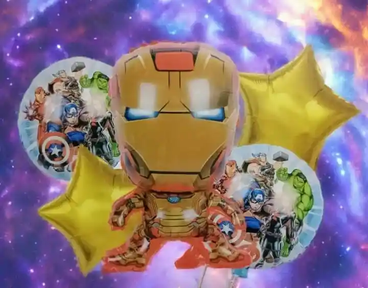 Bouquet X 5 Globos Metalizados Iro Man/avengers