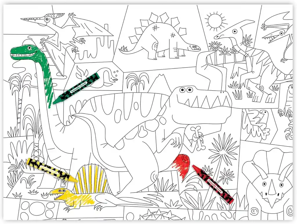 Juego Poster Para Colorear Dinosaurios 8 Crayones Niños