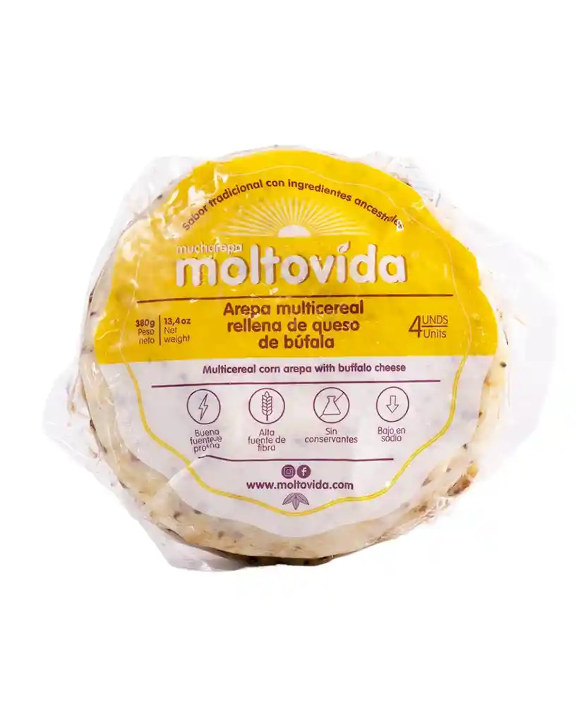 Arepa Multicereal Rellena De Queso De Búfala Moltovida 4 Unds