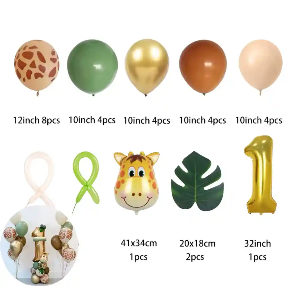 Kit Globos Decorativos Cumpleaños Infantil Safari 30 Pzas