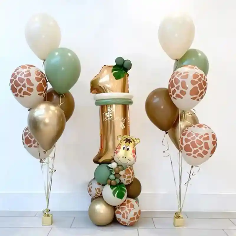 Kit Globos Decorativos Cumpleaños 2 Años Infantil Safari 30 Pzas