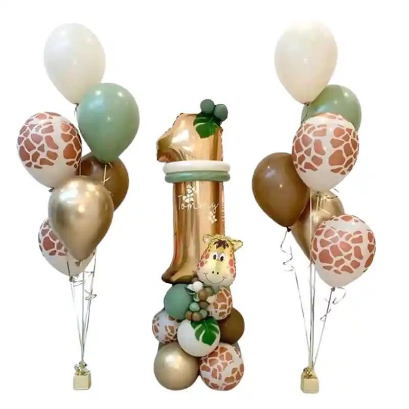 Kit Globos Decorativos Cumpleaños 2 Años Infantil Safari 30 Pzas