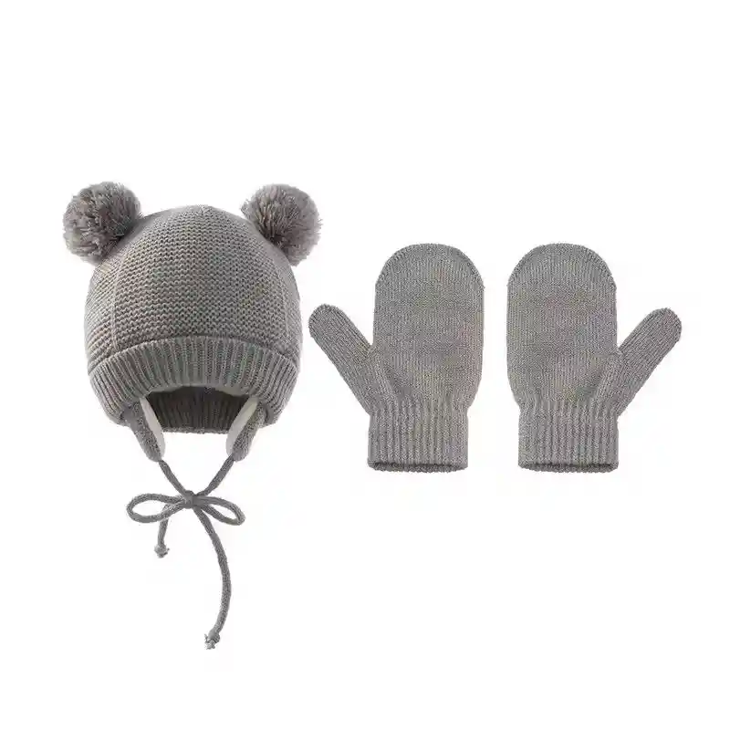 Gorro Termico Niños Niñas + Manoplas Sombrero Ajustable Gris