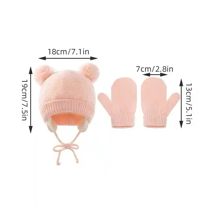 Gorro Termico Niños Niñas + Manoplas Sombrero Ajustable Rosa