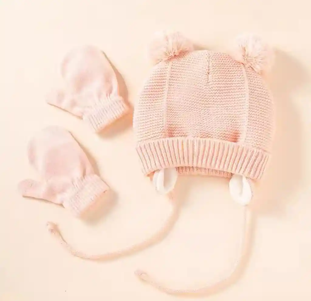 Gorro Termico Niños Niñas + Manoplas Sombrero Ajustable Rosa