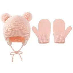 Gorro Termico Niños Niñas + Manoplas Sombrero Ajustable Rosa