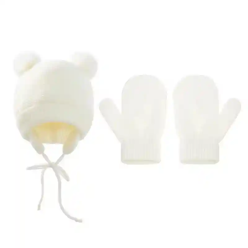 Gorro Termico Niños Niñas + Manoplas Sombrero Ajustable Blanco