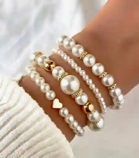 Set Pulsera De Moda De Amor Y Cuentas, Conjunto De Pulseras De Imitación De Perlas