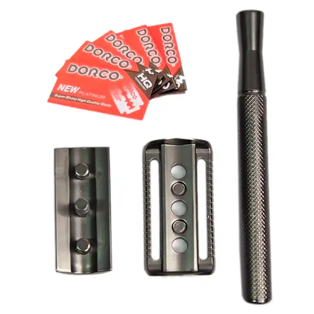 Maquina Afeitar Clásica Acero Lnoxidable Base Lujo + 5 Cuchillas