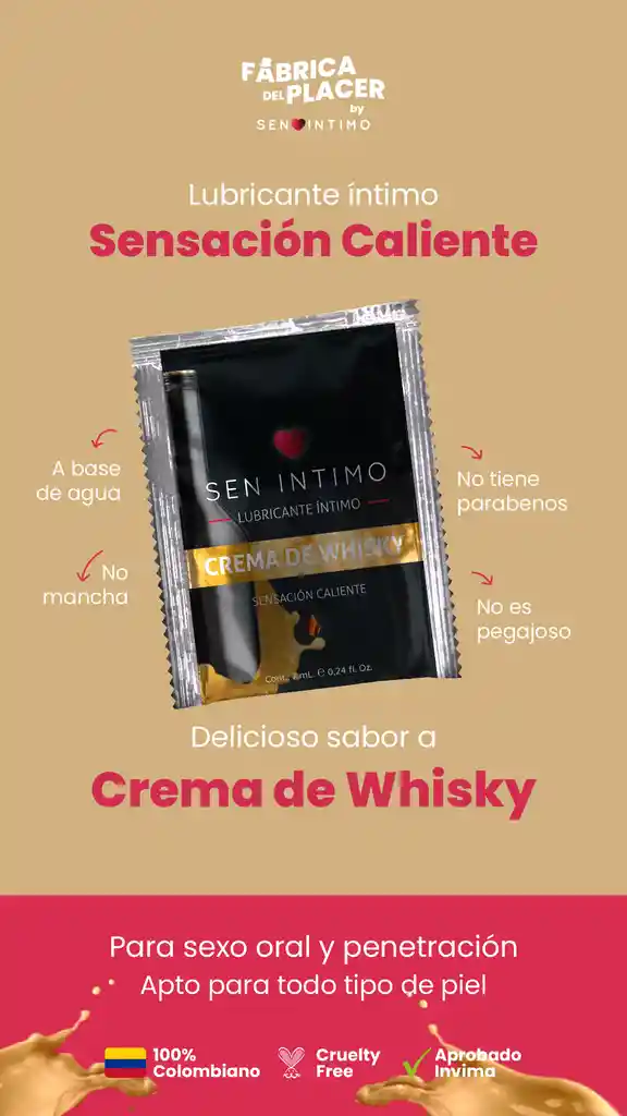 Lubricante Íntimo Crema De Whisky Sachet Sensación Caliente X 7 Ml Sen Íntimo