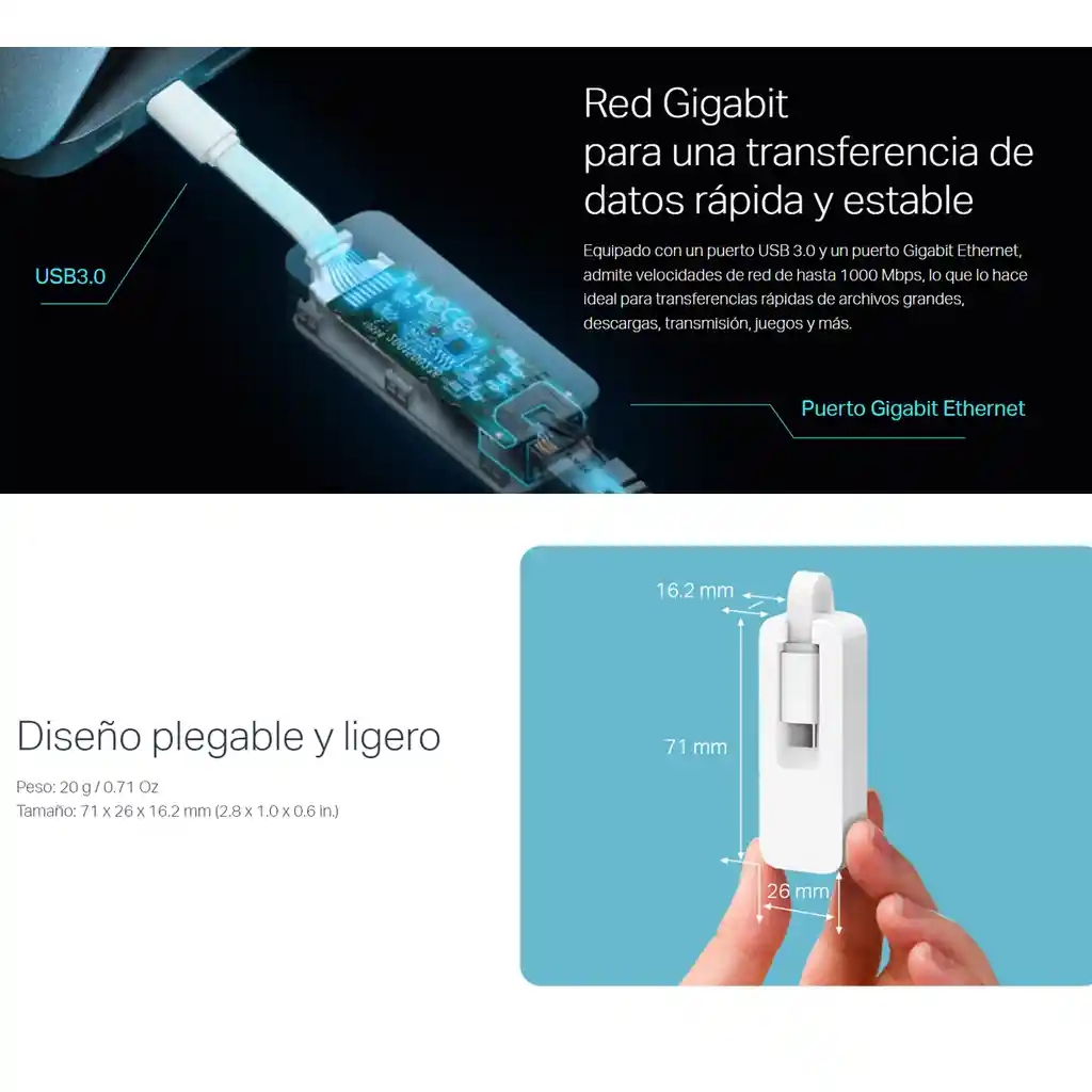 Adaptador De Red Usb Tipo C A Ethernet Gigabit Tp-link Ue300c
