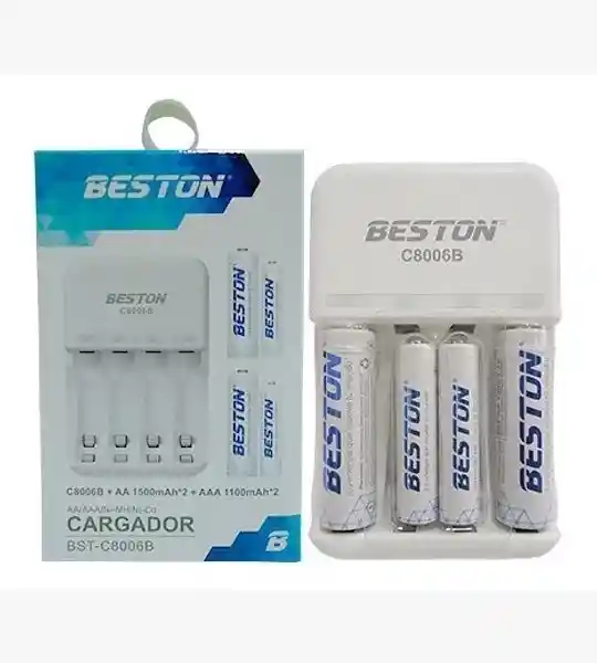 Cargador Baterias Recargables + 4 Baterias Recargables Beston Aa X2 + Aaa X2