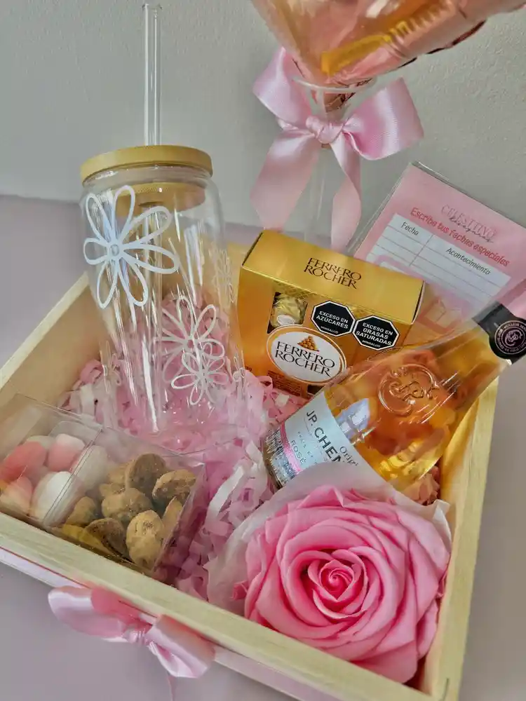 Rosa Preservada Ancheta Para Mujer Chocolates+ Termo